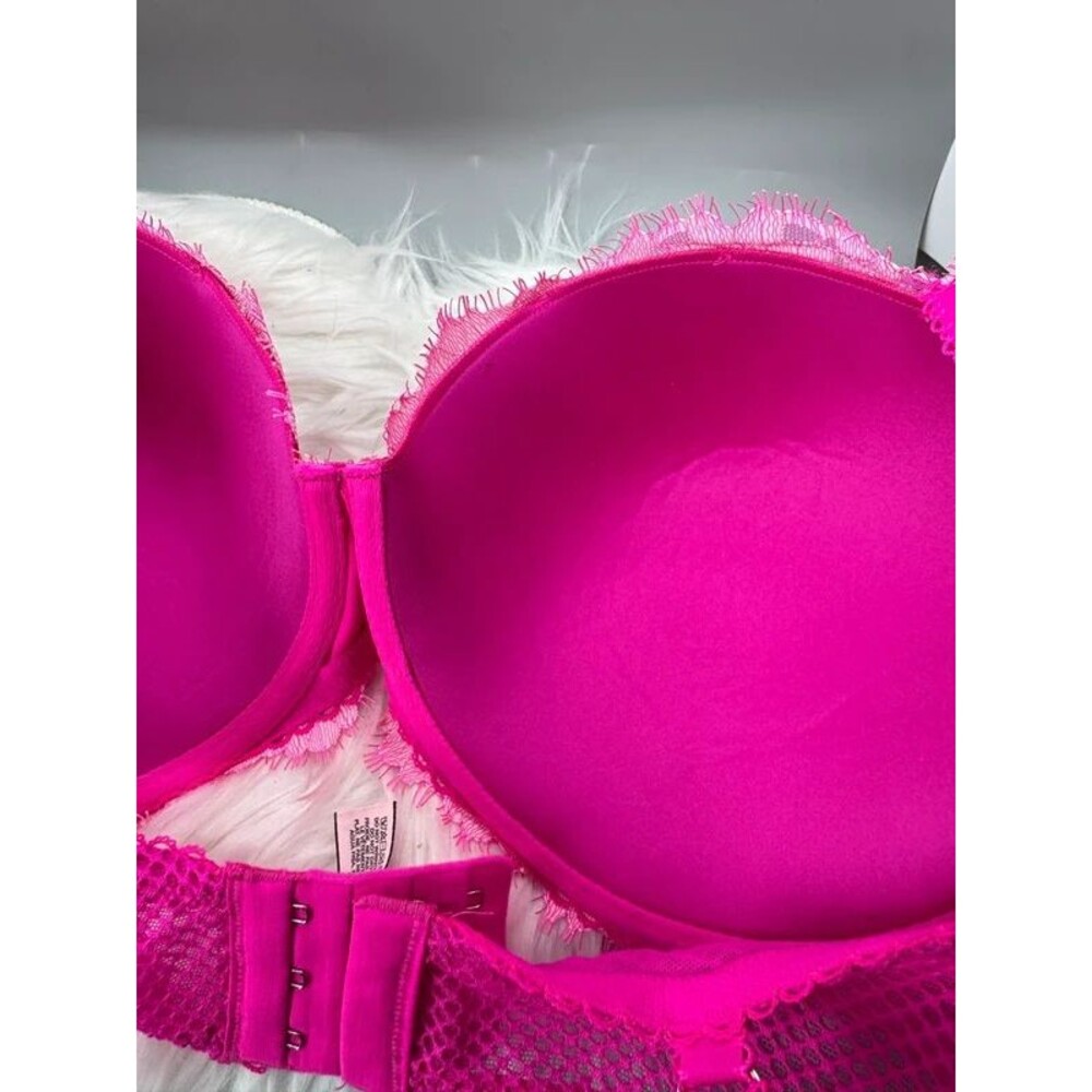 Victoria’s Secret Dream Angels Lined Demi Bra 36DDD Magenta Pink Floral Lace - Picture 5 of 9